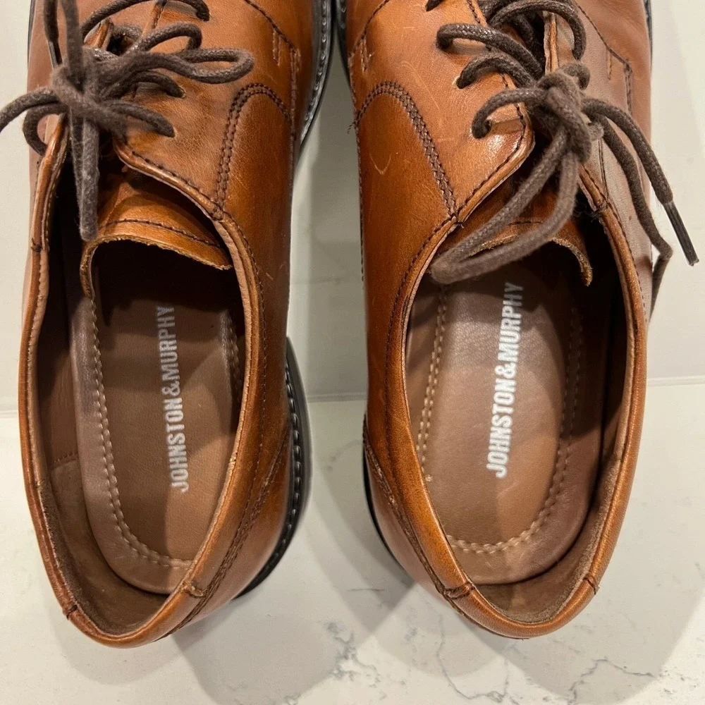 JJohnston & Murphy Dress Shoes Mens 9 Tabor‎ Plain Toe Tan Calfskin Leather